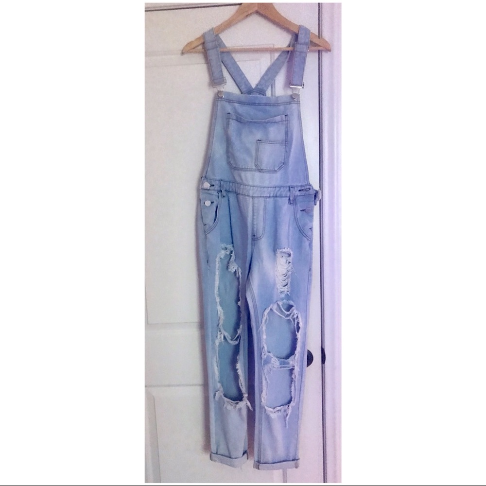 Distressed overalls